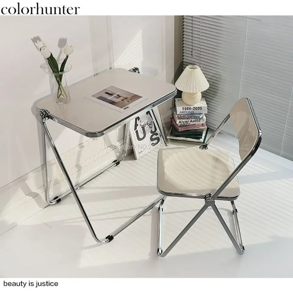 Folding Table Transparent Table and Chair Combination Modern Minimalist Office Study Book Table Nordic Small Coffee Desk