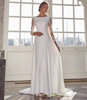 Simple Long Sleeve Wedding Dress Floor Length A-Line Robe De Mariee Customzie For Women Bridal Gowns Elegant vestido de novia 2