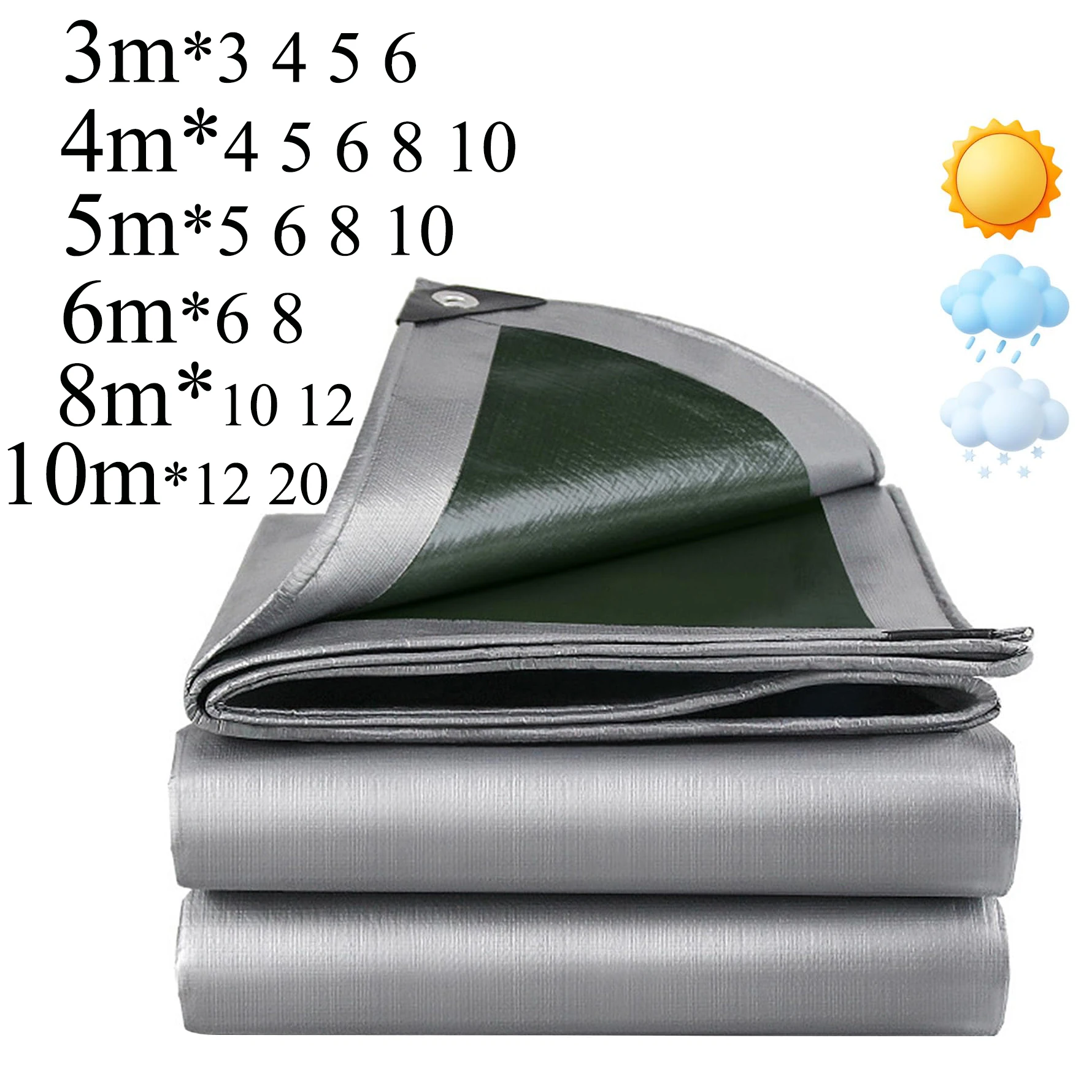 3*3 4 5 6 4m&times;4 8 10 20 Waterproof Tarpaulin Tent Tarp Garden Rain Cover Uv Block Sun Shade Camping Car Awning