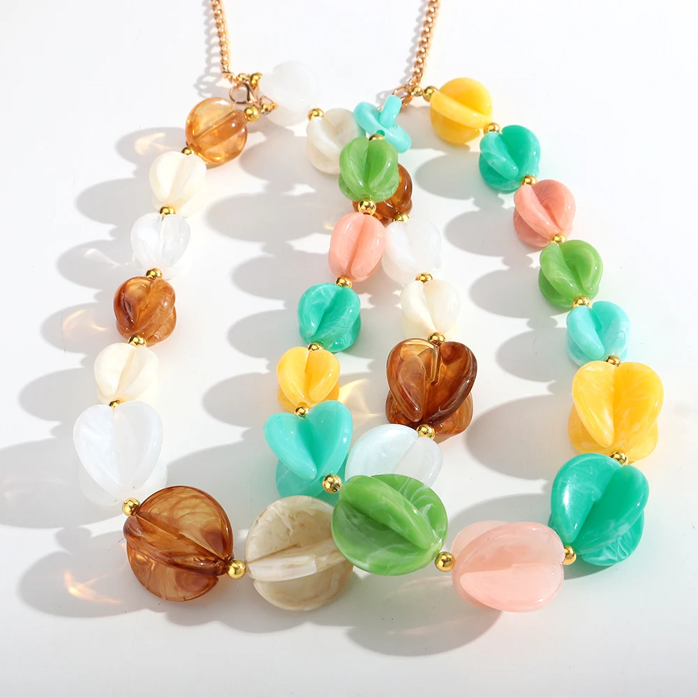 Neue Trendige Geometrische Harz-Perlenkette für Damen und Herren, Farbenfrohe Acryl 3D-Kreis Handgemachte Choker-Halskette, Retro-Schmuck Geschenk