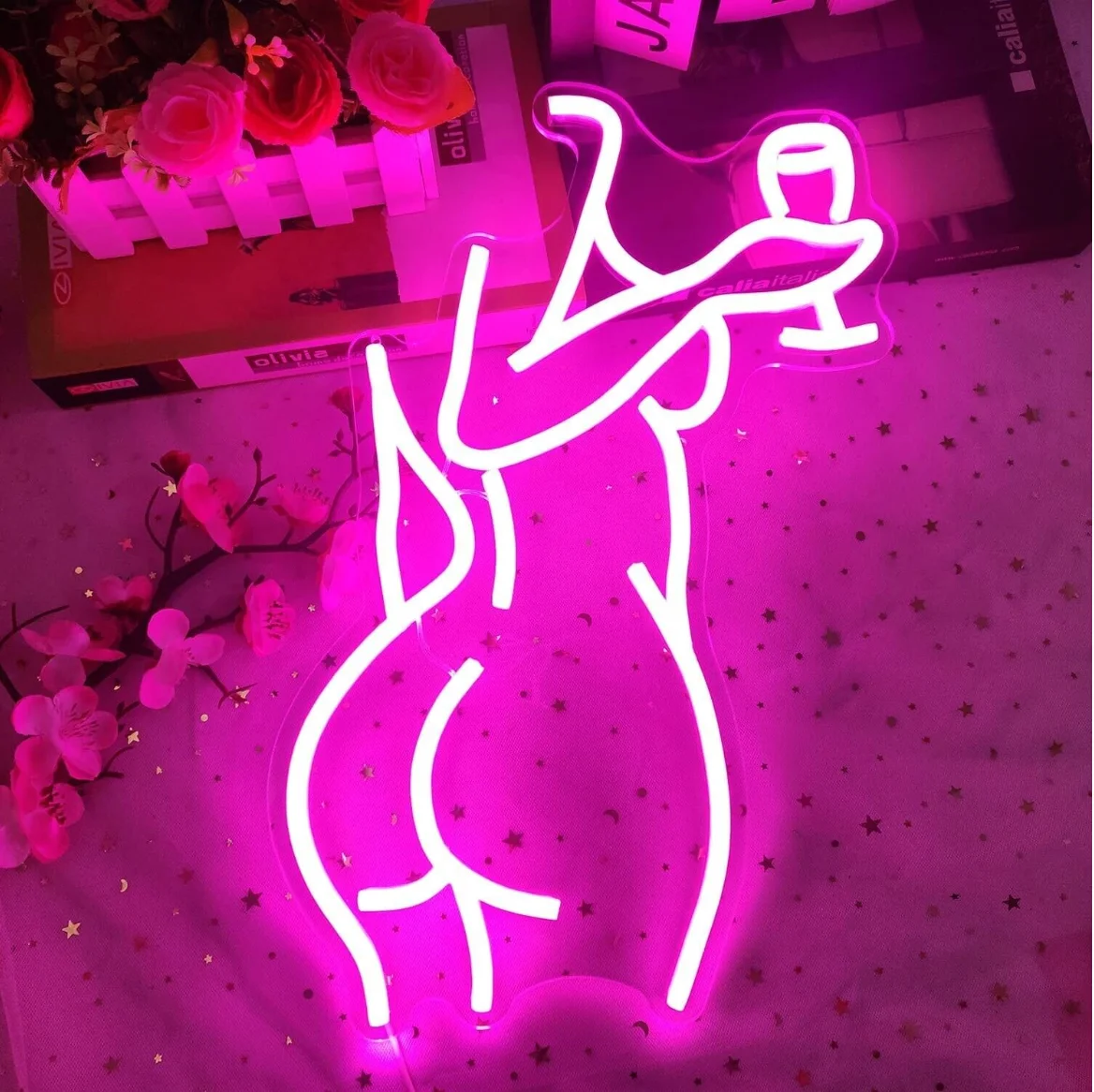 Ajoyferris Women's Back Neon Sign Adjustable LED Women's Neon Sign Neon Pink Sign Women's