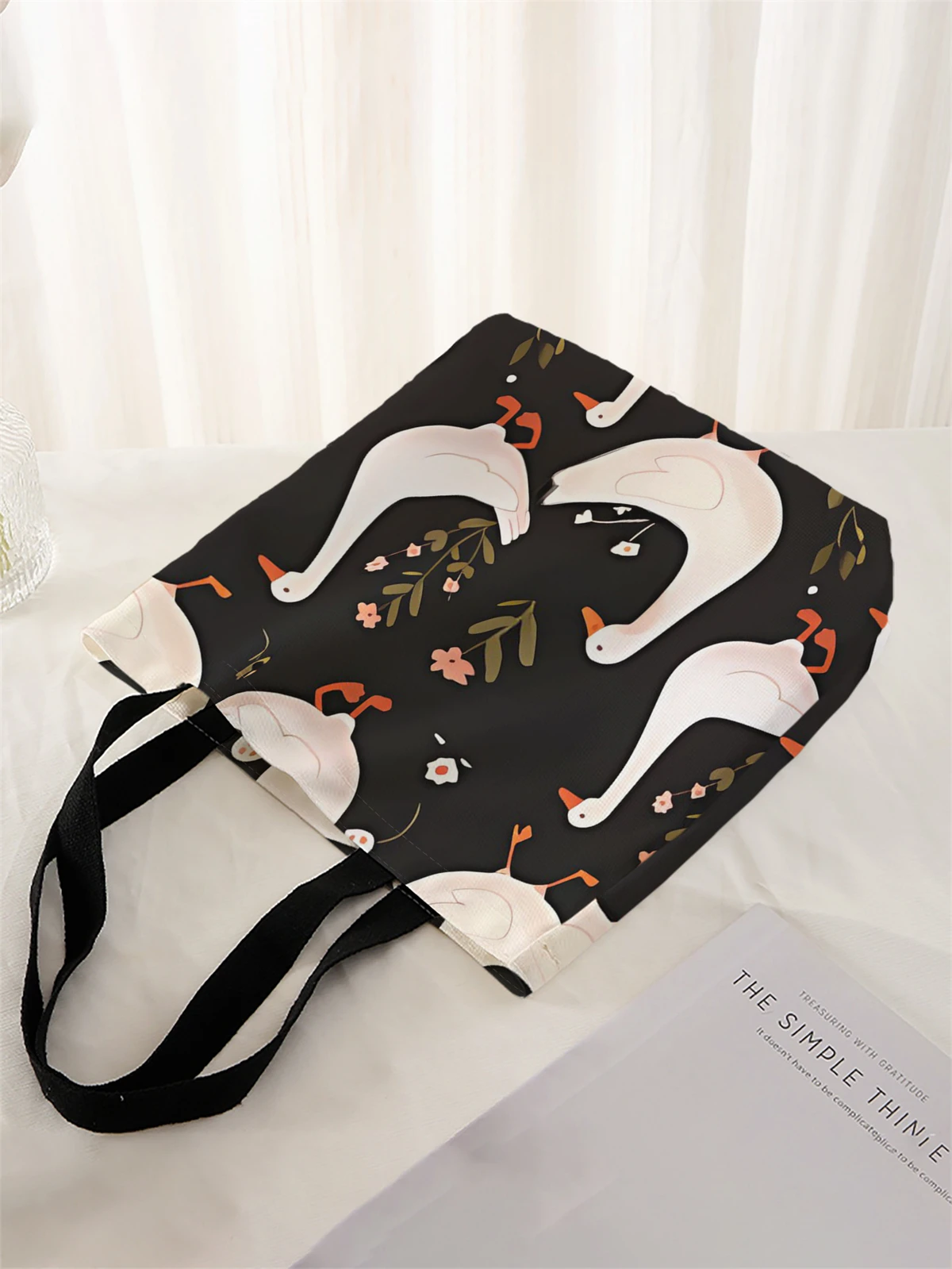 1 piece, duck pattern handbag, reusable fashionable handbag, multifunctional handbag, printed canvas shopping bag