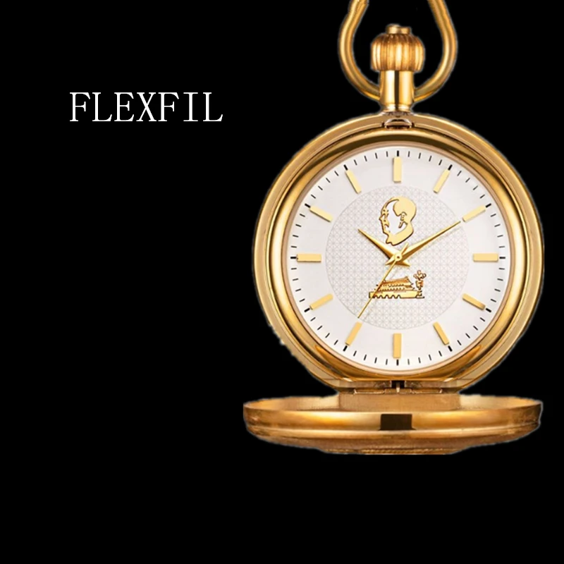 

FLEXFIL Vintage Pocket watch Pure copper watch case chain 50mm Japanese movement 2035 for men Clock Gift Chairman Mao
