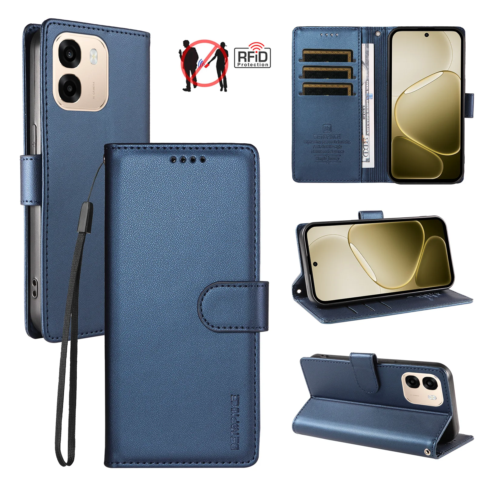 Elegant Business Leather Flip Wallet Phone Cover with Card Holder