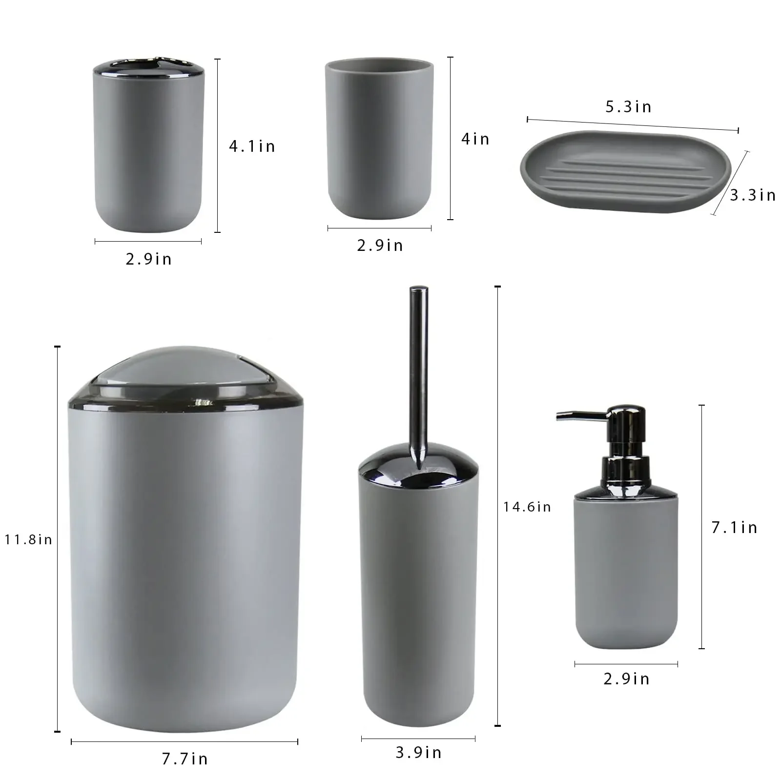 Bathroom Accessories Set 6 pcs Toothbrush Holder Toothbrush Cup Soap Dispenser Soap Dish Toilet Brush Holder Trash Can