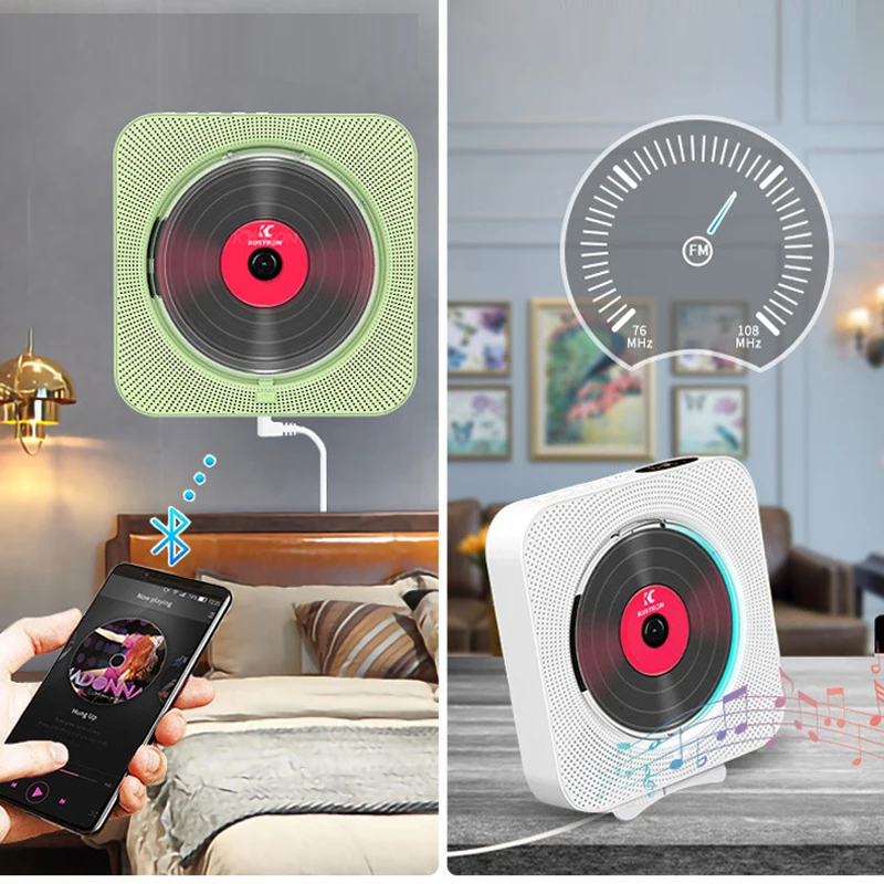 Portable CD Player Bluetooth Speaker Stereo CD Players LED Screen Wall Mountable Music Player with IR Remote Control FM Radio