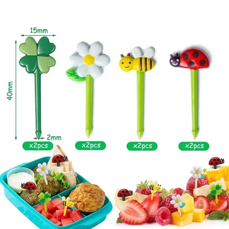 Food Picks Lunch Bento Box Accessories Fruit Food Picks Silicone Cups Lunch Box Dividers and Multi-Purpose Silicone Wrap Bands for Kids