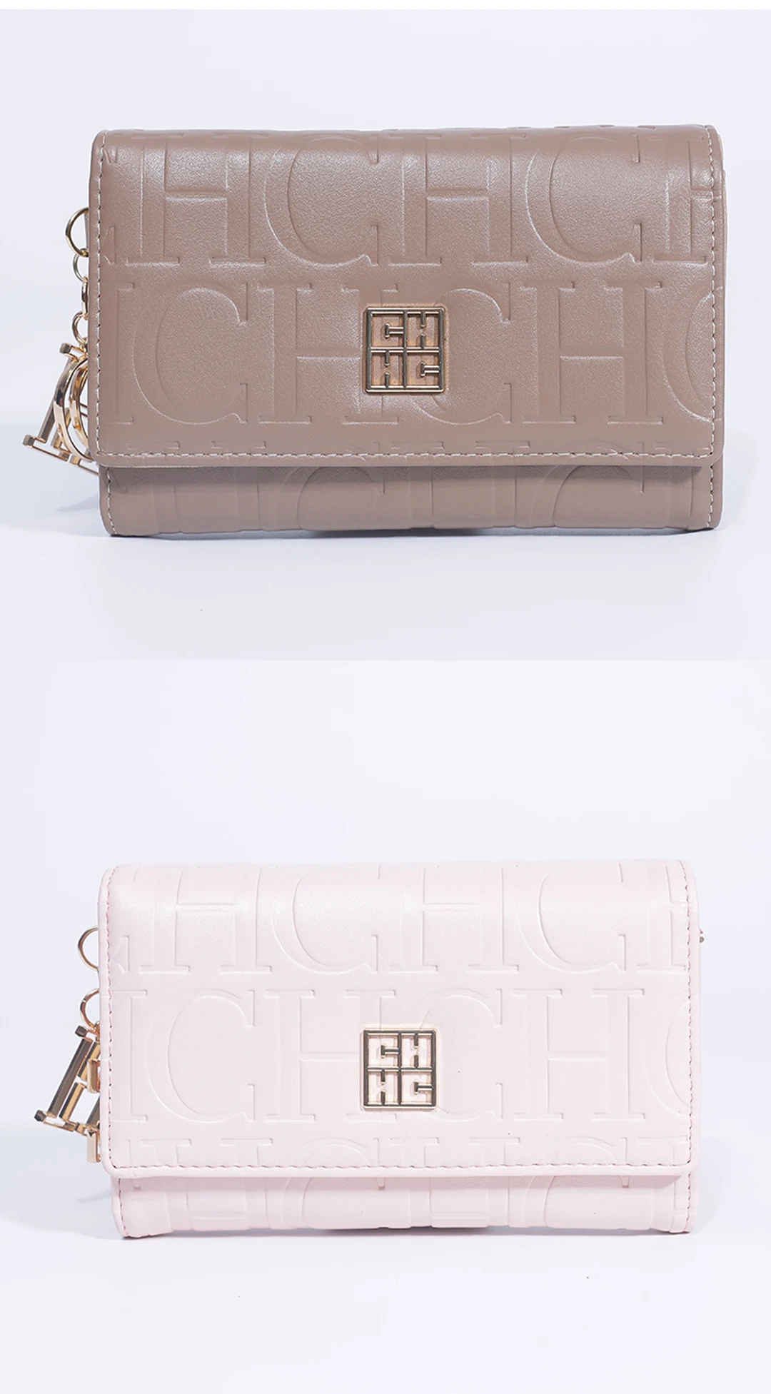 CH Damen-Geldbörse mit geprägtem Schriftzug, eleganter Kartenhalter mit Klappe, Münzbörse mit Schlüsselanhänger, modische Clutch-Geldbörse für den täglichen Gebrauch – Detail 5