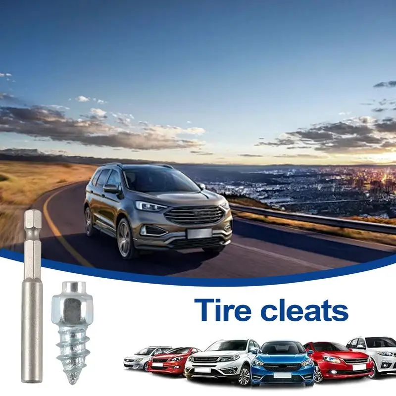 100pcs Car Tire Spikes Snowmobile Stud Tire Cleats Studs Snow Spikes Tungsten Steel Anti-Ice Studs With Installation Tool