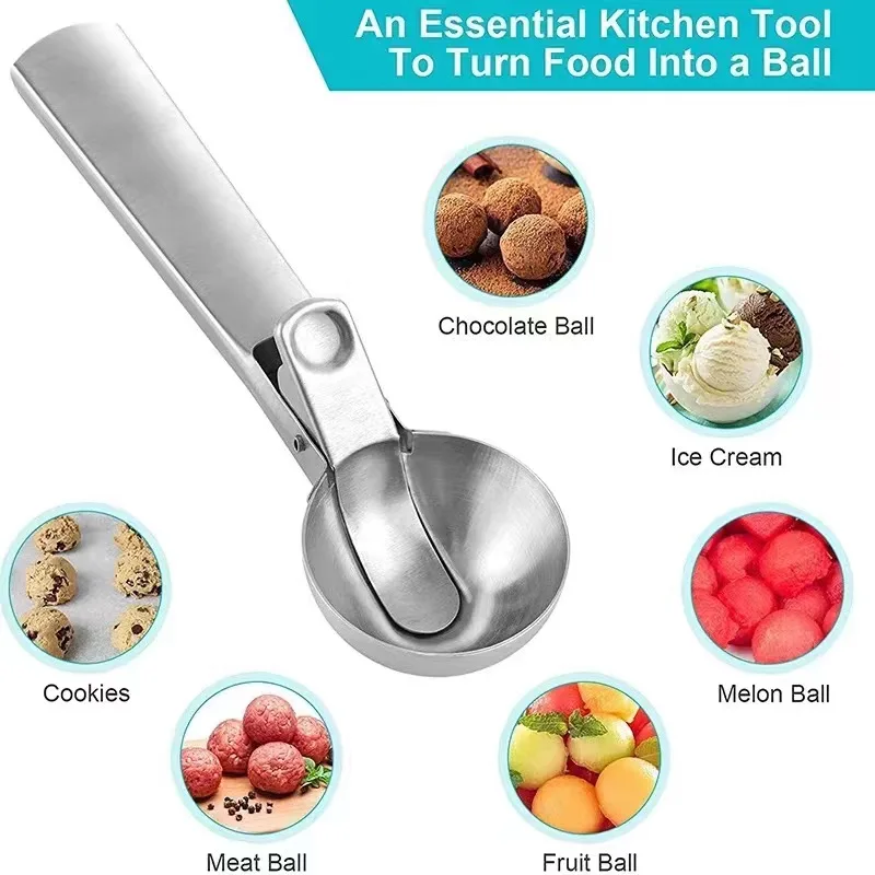 LCE Cream Scooper Stainless Steel Multifunctional Pressable Fruit Spoon LCE Cream Ball Spoon Watermelon Ball Machine