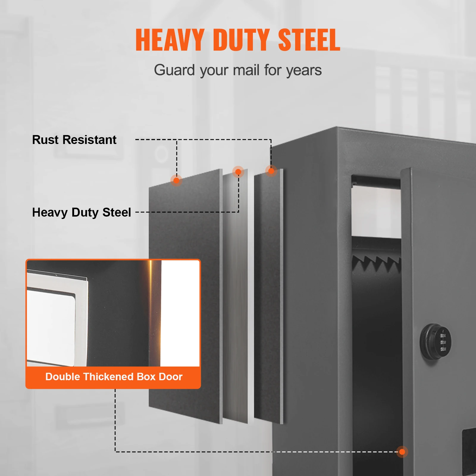 Through The Wall Drop Box Heavy Duty Steel Through the Wall Mailbox with 2.8-7.9" 13" Combination Lock Mail Drop Box