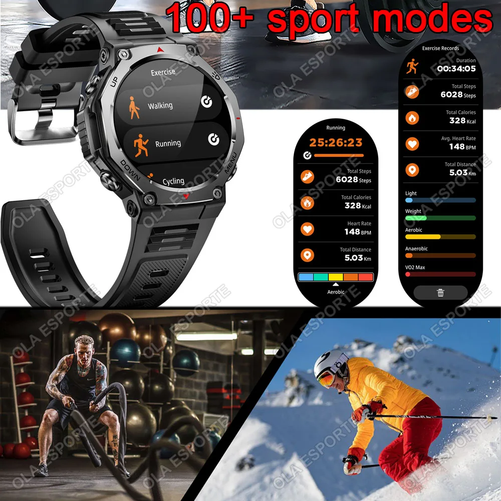 Military Smart Watch T-Rex 3 1.43" AMOLED Screen LED Flashlight 525mAh Large Capacity 5ATM Waterproof  Bluetooth Call Smartwatch