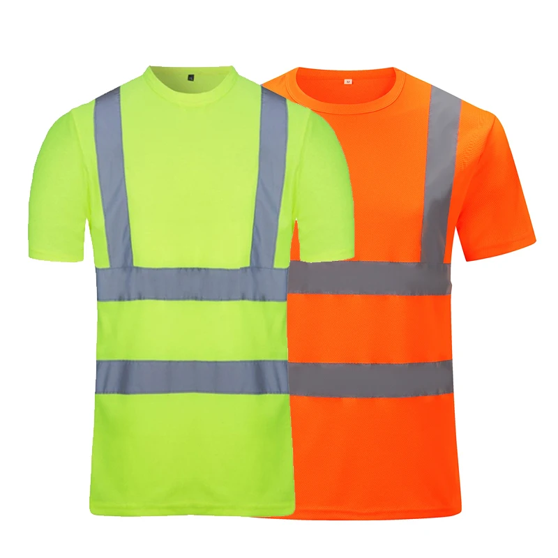 Hi Viz Mens T-shirt Crew Neck Short Sleeve Reflective Work Safety Top Vis EN471