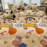 Crayon Shin-Chan lit 3/4 pièces ensemble de literie dessin animé mignon étudiant école dortoir draps ensemble taie d'oreiller chambre cadeau de noël 3