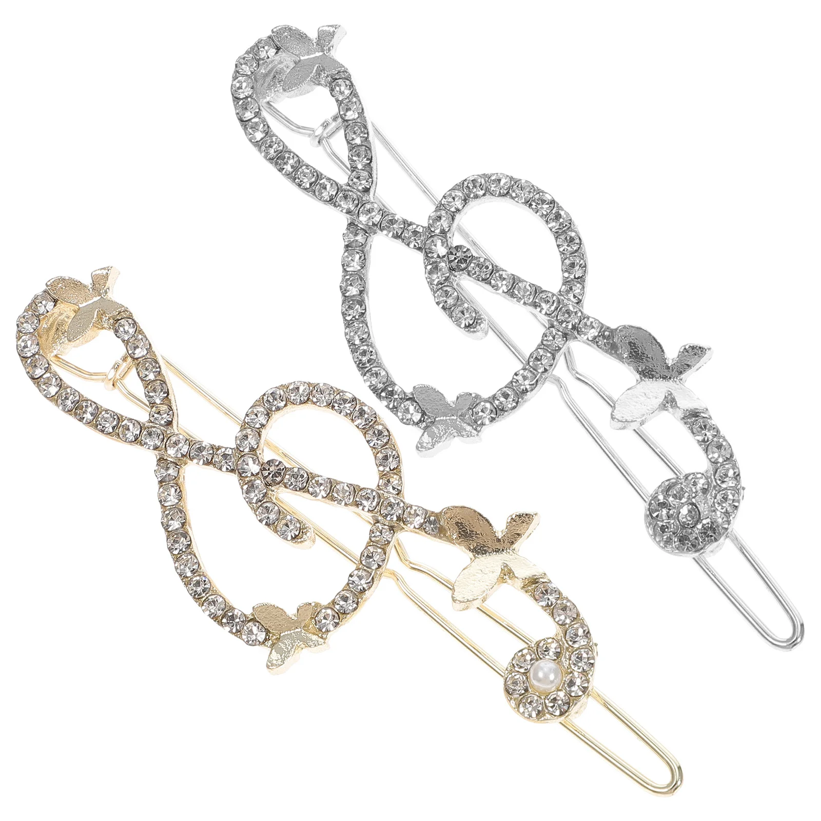 

2 Pcs Side Clip Bobby Pin Women Hair Rhinestone Vintage Music Note Barrette Alloy Girl Hairpin Women's Bride Clips Gold