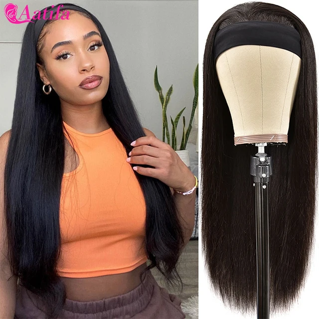 Short Headband Wigs Human Hair Malaysian Kinky Curly Human Hair Wigs Full Machine Headband Wigs For Women Curly Hair Wig 30 Inch Straight Hair Wig