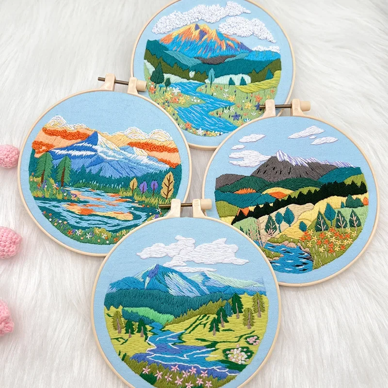 Scenery Mountain Moon Embroidery Kit for Adults Cross Stitch kit, Embroidery Kit Including Thread Needle Instruction