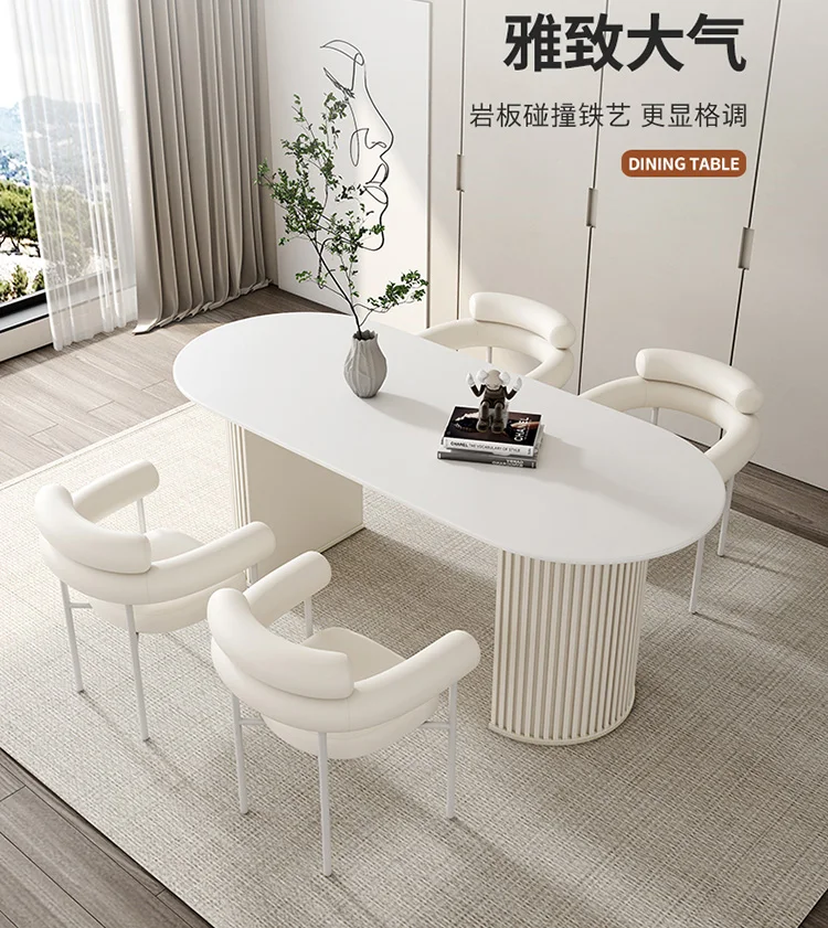 Description Picture 5 of itemEuropean Slate Dining Tables Modern Restaurant Furniture High-end Home Cafe White Dining Table Designer Oval Negotiation Table