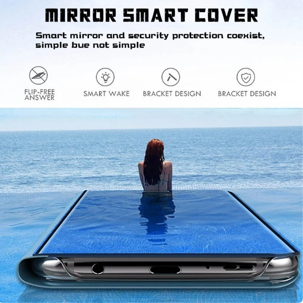 Funda For Samsung Galaxy A12 A22 A32 A52 A52s A M32 4G 5G Case PU Leather Smart Mirror Flip Stand Phone Case Back Cover Phone Case Leather Phone Case Leather Wallet Case Leather Case Smart Mirror Flip Case