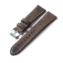 Handmade Vintage Style Genuine Leather Strap - High Quality Italian Cowhide with Quick Release for 22mm (Brown Silver Buckle)