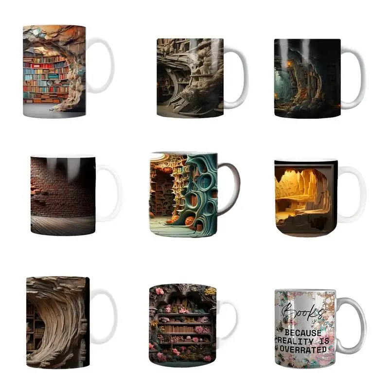 

Library Book Shelf Mug Creative Space Design Ceramic Mugs 3D Effect Library Shelf Mug Coffee Cups Household Accessories