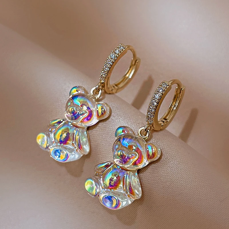 Carino Acrilico Candy Bear Ciondola Gli Orecchini Delle Donne Arcobaleno Gummy Bear Hoop Dolce Cartoon Design Orecchini Ragazza Regalo Gioielli Per Fe