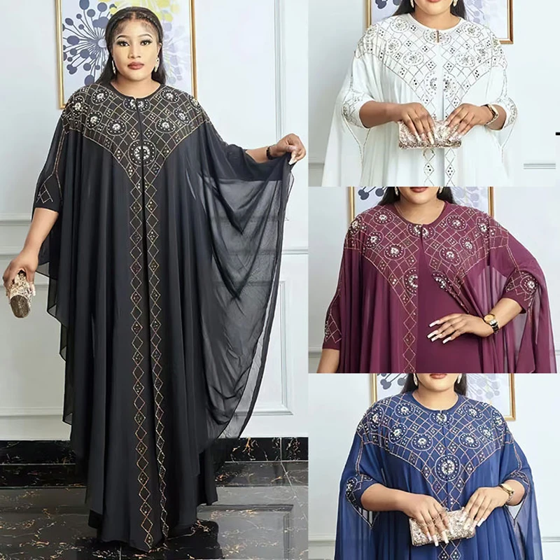 

African Plus Size Boubou Chiffon 2 Piece Set Dresses For Women Muslim Fashion Kaftan Abayas Wedding Party Maxi Robe Vestidos