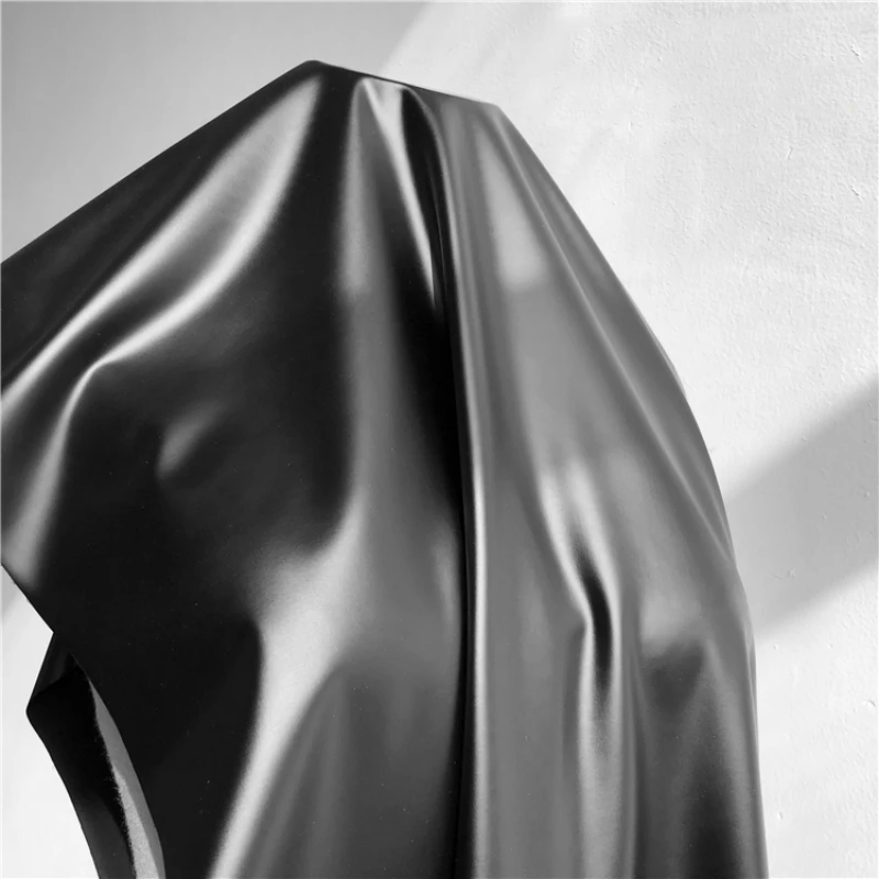 Dark Black Matte High Elastic Lamb Leather Soft Smooth Delicate Fabric Cloth Sewing Meters Diy Material