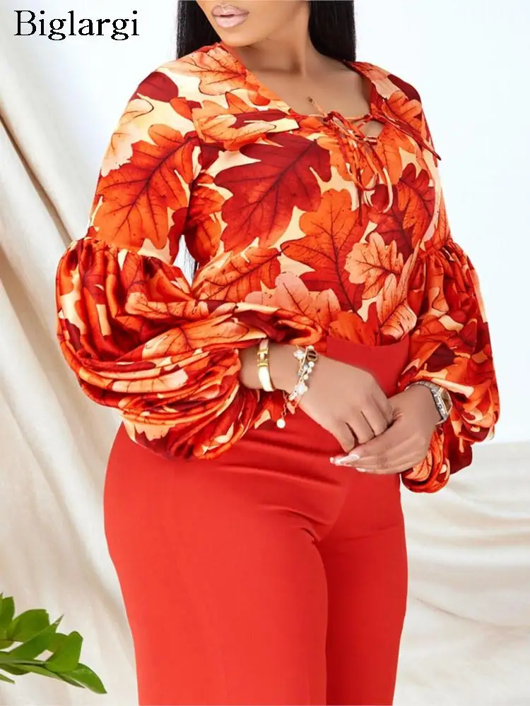 

Plus Size Autumn 2 Two Piece Set Women Floral Casual Puff Long Sleeve Ladies Cropped Blouses Wide Leg Modis Woman Long Pant 2023