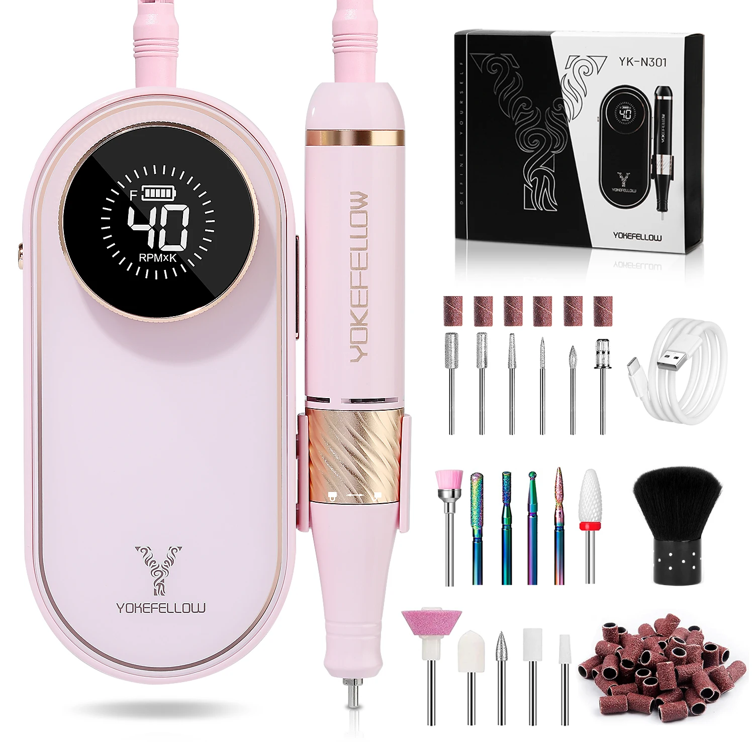 YOKEFELLOW-プロの電動ネイルドリル,マニキュアマシンキット,hd