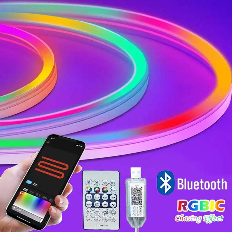 Ruban RGB Multicolore Kit LED Neon Lychee Pour Auto - Ruban RGB 90x60cm IP68 - Télécommande Et Contrôle Acoustique - 180 LEDs Télécommande IR - 8