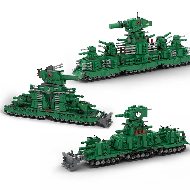 

MOC Military Type KV44 Armored vehicles Main Battle Tank Model Building Blocks WW2 Army Soldiers Weapon Educational Bricks Toys