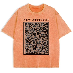 Leopard Print Oversized Cotton T - shirt for Women - Trendy Fashion Loose Fit (Orange)