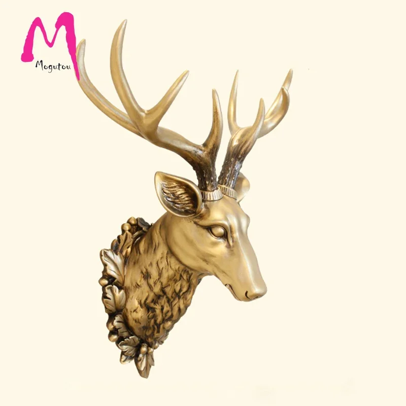 

MGT-Big Deer Head Statue Decoration Accessories 3D Animal Abstract Sculpture Wall Hang Decor, Christmas Statue Living Room Mural