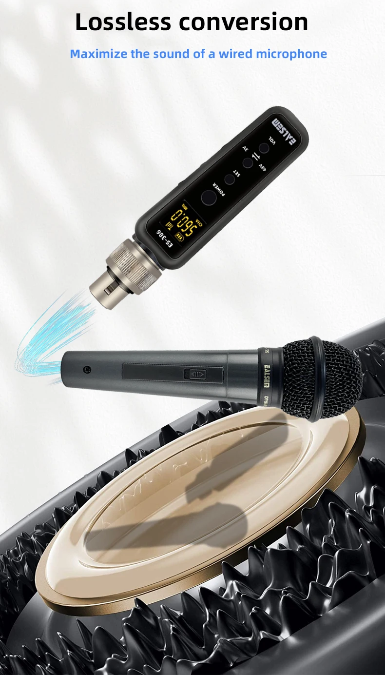 EALSEM 386 UHF Wireless Microphone Converter XLR Transmitter and Receiver Microphone Wireless System for Dynamic Microphone