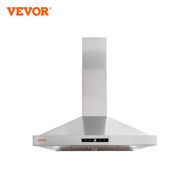 VEVOR Wall Mount Range Hood,Ductless Chimney-Style Kitchen Stove Vent, Stainless Steel Permanent Filter with 3-Speed Exhaust Fan 10 100w industrial ventilation toilet exhaust fan flip cover axial fan air blower wall mount kitchen vent extractor window 220v