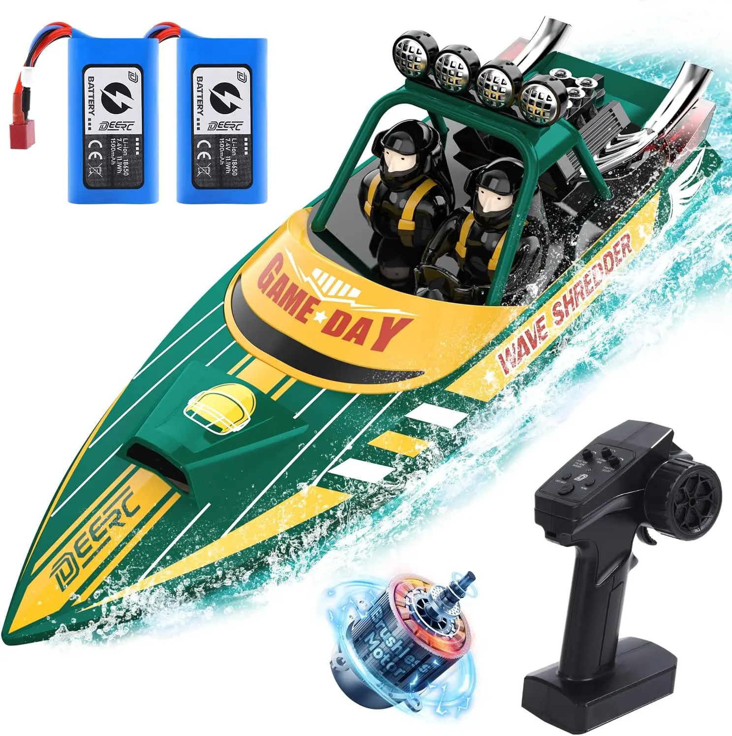 Brushless RC Boat, Fast Racing Jet Boat, 25+MPH, 30+ Mins Remote Control Boat with LED Light for Boys & Adults, Full Propo