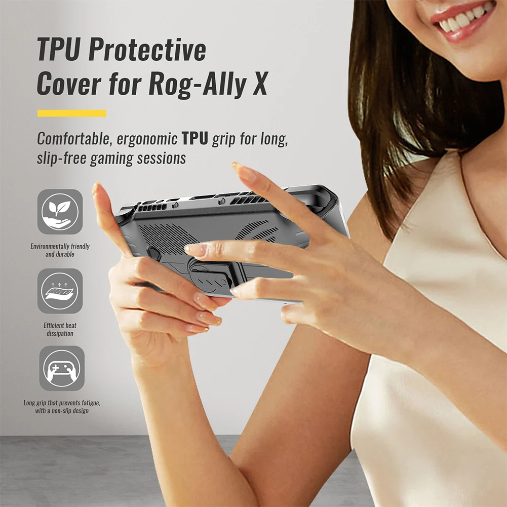 For Asus ROG Ally X TPU Protective Case Cover Shockproof with Stand Protective Skin Case with Thumb Grip Caps & Screen Protector