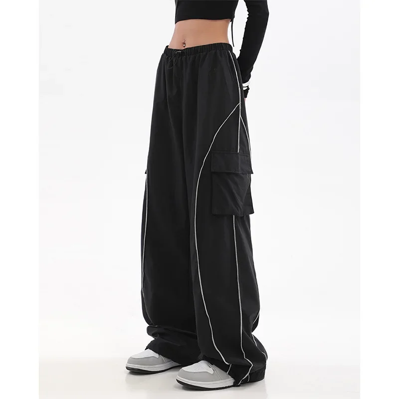 Y2K Women's black streetwear Harajuku High Street pants Men's and women's sweatpants Wide-leg jogging pants long pants street jogging personalized black and white patchwork contrast woven pants for women s high waisted straight fit casual pants
