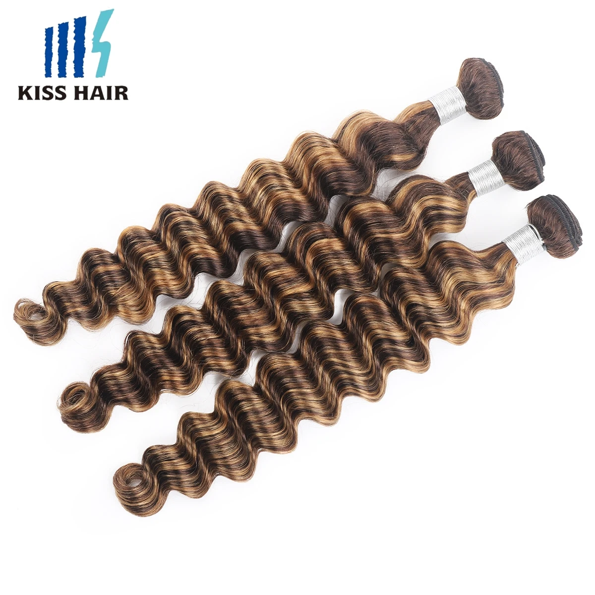 Deep Wave P4/27 Highlight Human Hair Bundles Brown Mixed Blonde Brazilian Hair Extension Wavy Double Wefts 1/3/4 pcs