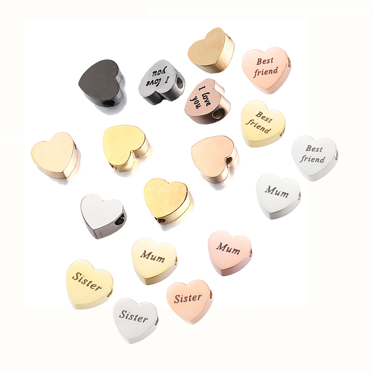 

10Pcs Stainless Steel Love Spacer Bead Charms Polished Heart Shaped Positioning Letter Beads For DIY Jewelry Making Accessories