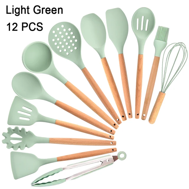 Light Green) - Silicone Cooking Utensils Kitchen Utensil Set, 12