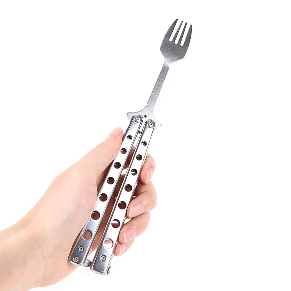 Stainless Steel Tableware Folding Butterfly Knife Style Utensil Fork Spoon Trainer