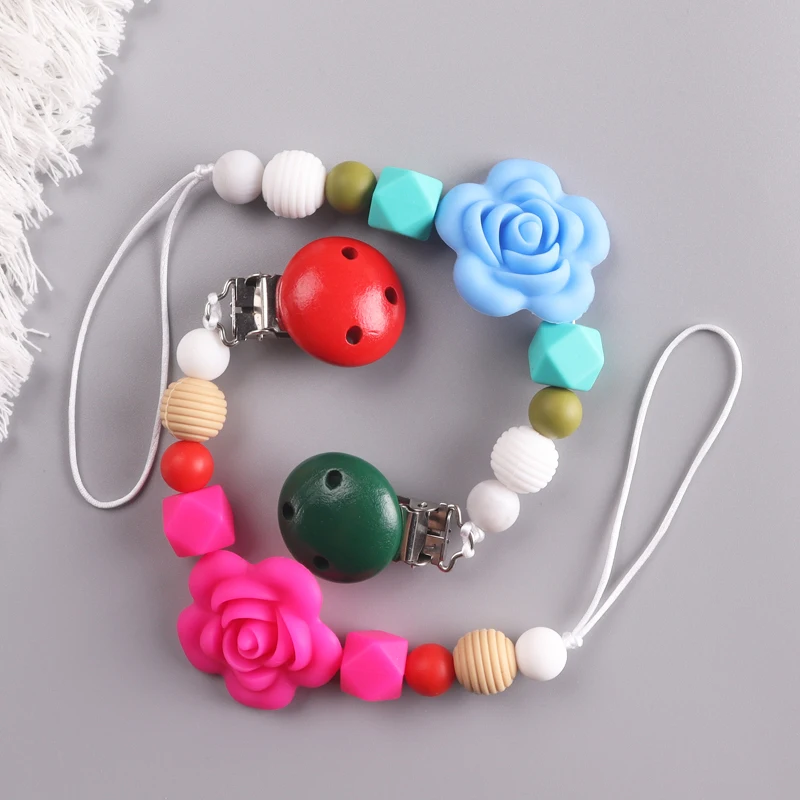 Flower Baby Pacifier Clip Chain Silicone Newborn Dummy Nipple Clips BPA Free Teething Toys Soother Pendant Chain