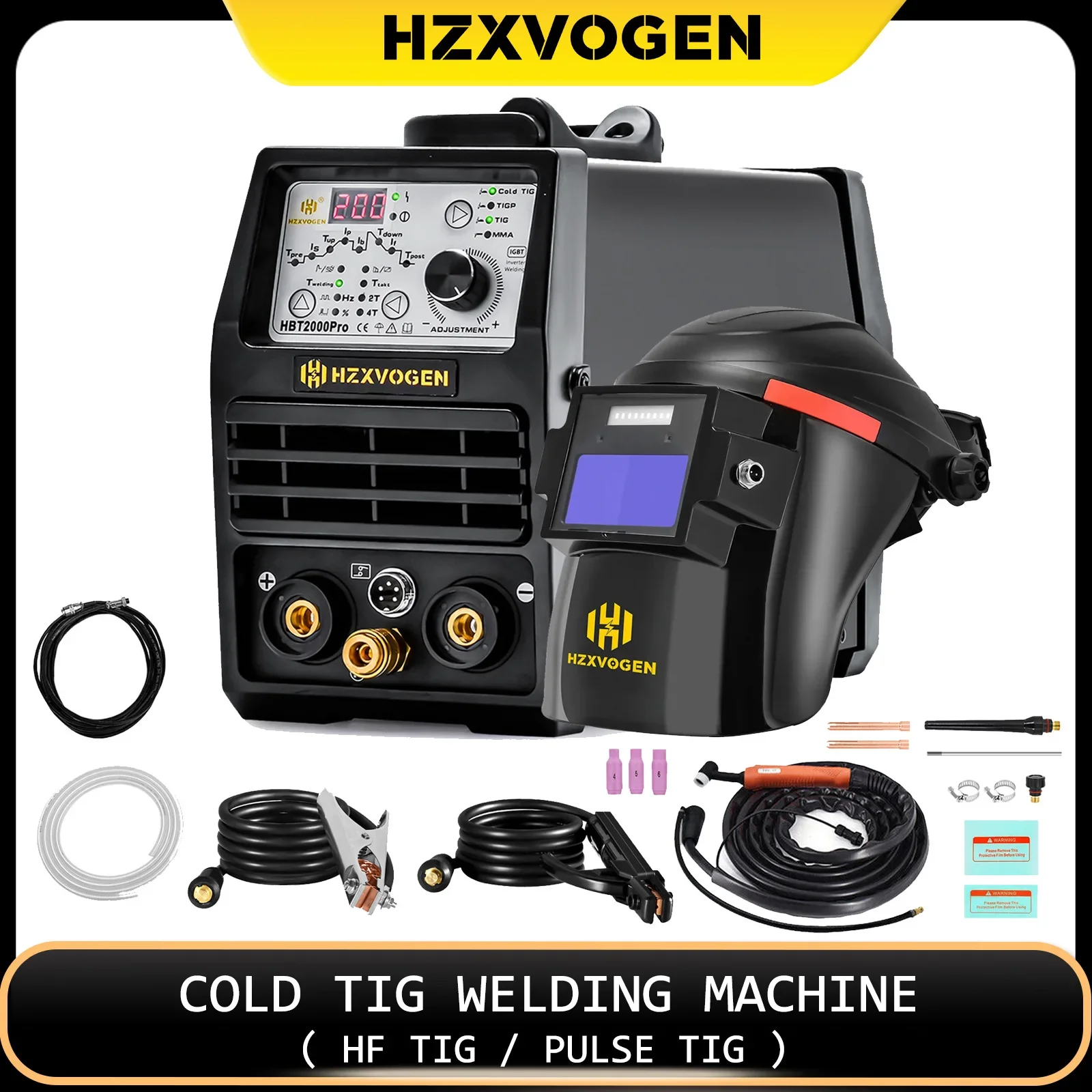 HZXVOGEN Cold TIG Welding Machine HBT2000P 145A Pulse 1-900ms Adjustment TIG HF TIG Spot TIG ARC Stick Welder soldadora tig