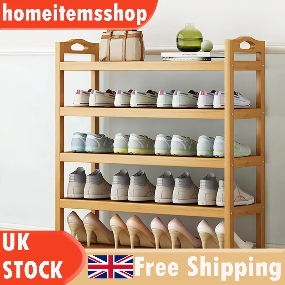 5 Tier Bamboo Shoe Rack Storage Storage Bamboo Shelving Unit Stand Organiser UK