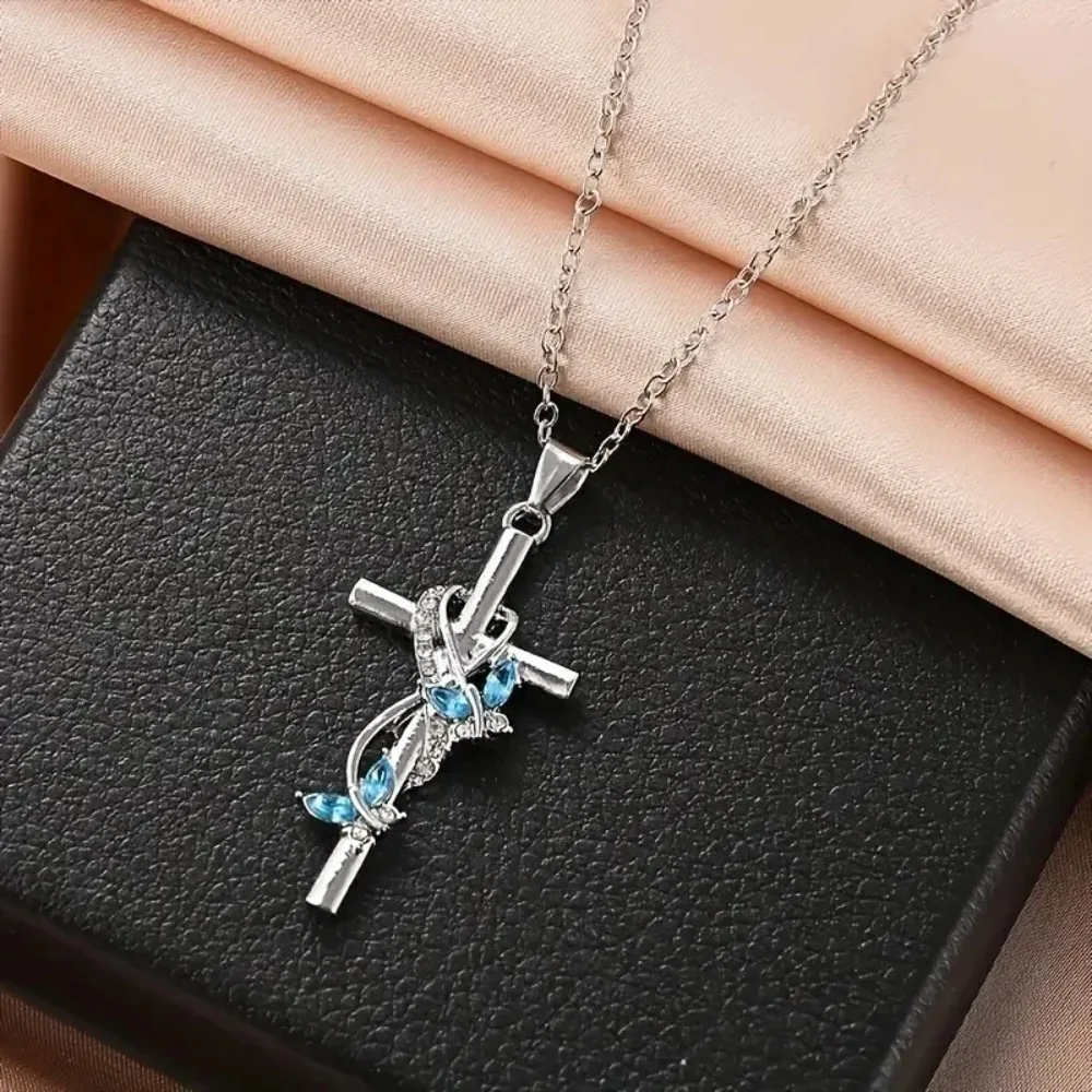 Cross Necklaces Silver Color Long Chain Simple Pendants for Women Jewelry Gifts
