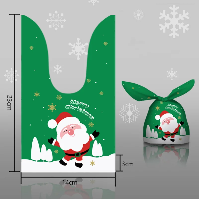 10Pcs Christmas Candy Bag, Cute Rabbit Ear Cookie Plastic Bags, Xmas Party Decoration, Gift Bags For Biscuits Snack Baking Package