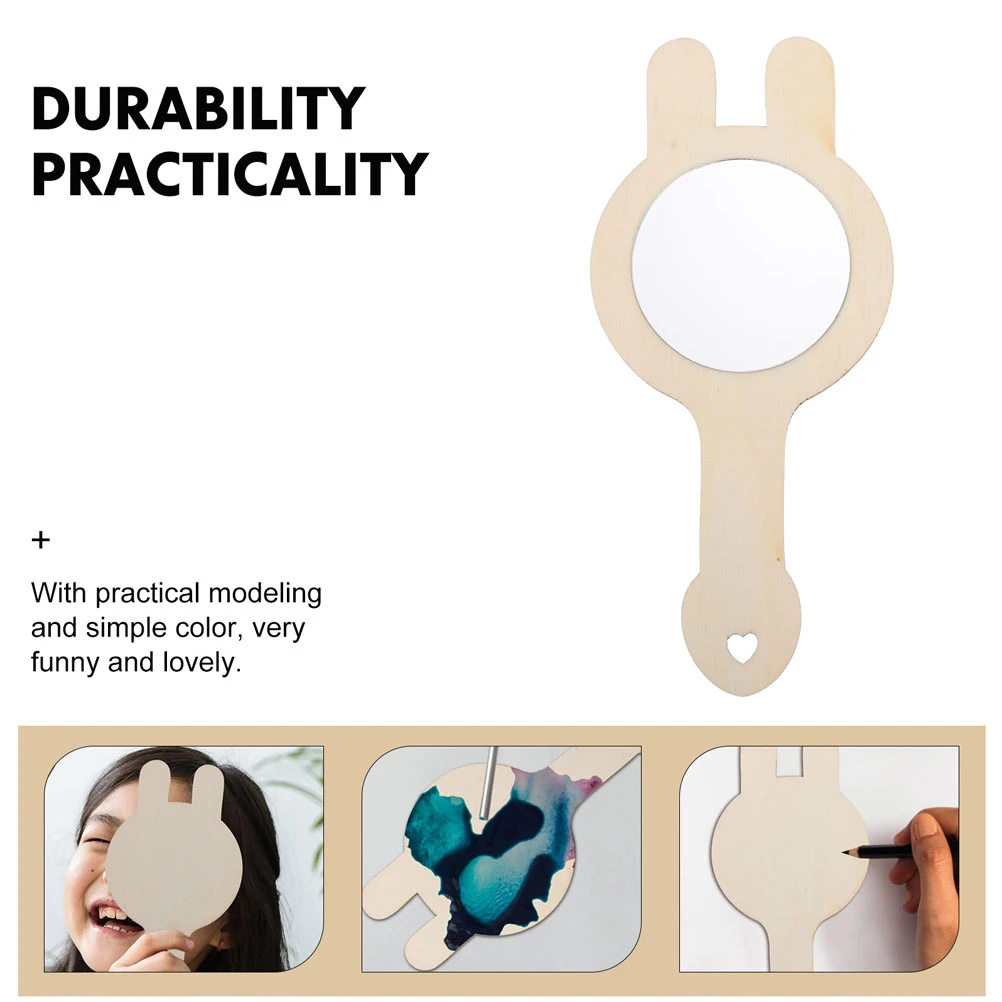 5개 소형 거울 화장 카키색 빈 수제 장난감 페그 보드 어린이 나무 공예품 미도색 DIY 화장대 거울 홈 데코