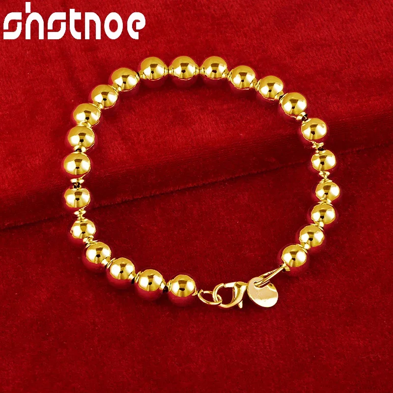 

URLOVER 24K Gold 8mm Beads Bracelet For Woman Men Fashion Jewelry Hand Chain Engagement Bangles Wedding Party Birthday Gifts